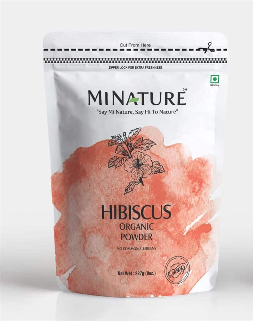 mi nature USDA CERTIFIED ORGANIC Hibiscus Powder(SABDARIFFA)/100% Pure, Natural and Organic For Hair,Skin and Health/(227g/(1/2 lb)/8 ounces) - resealable ziplock pouch